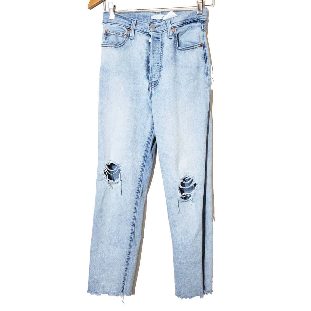 Levi’s Women’s 27 Jeans RIBCAGE STRAIGHT High Rise Light Wash Distressed